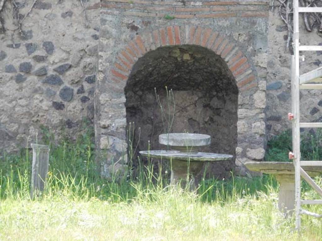 VI.15.5 Pompeii. May 2009.  Looking west at tables in garden area.  
Photo courtesy of Buzz Ferebee.
