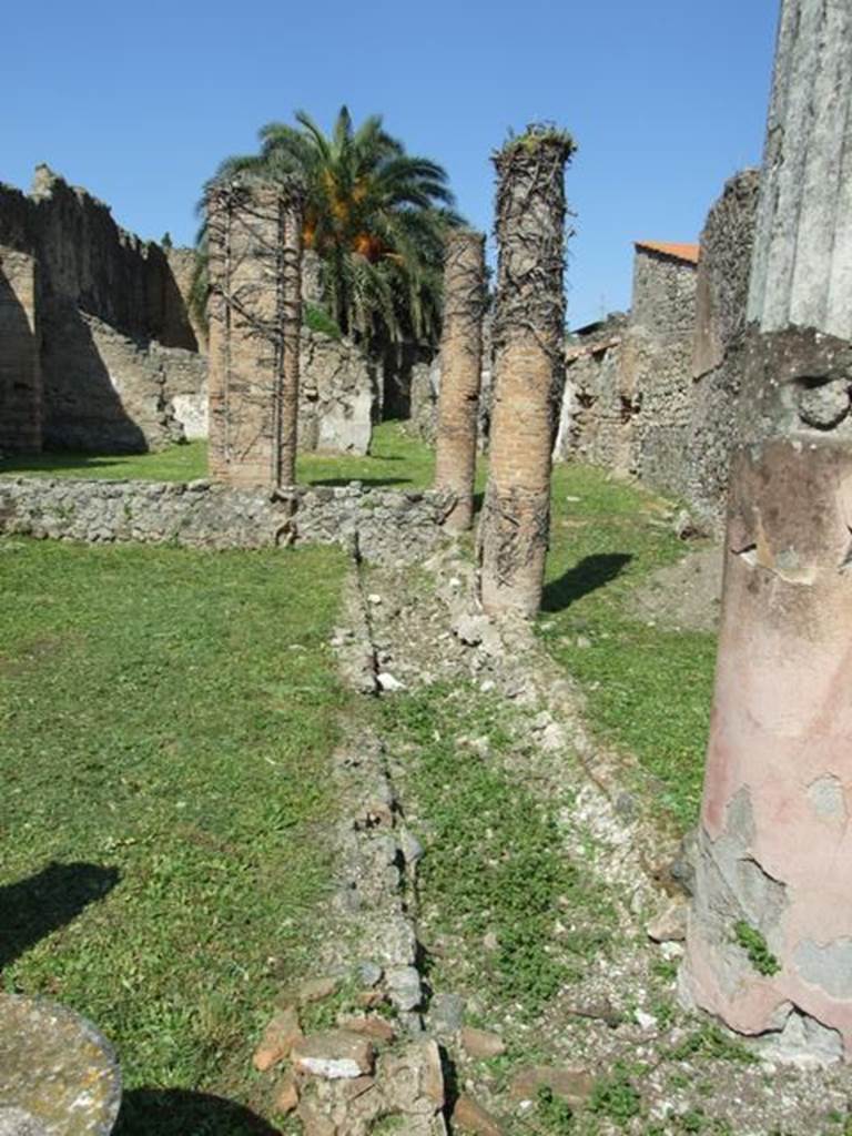 VI.15.5 Pompeii.  March 2009. Room 11.  Garden area.  Looking north along gutter on east side of garden.