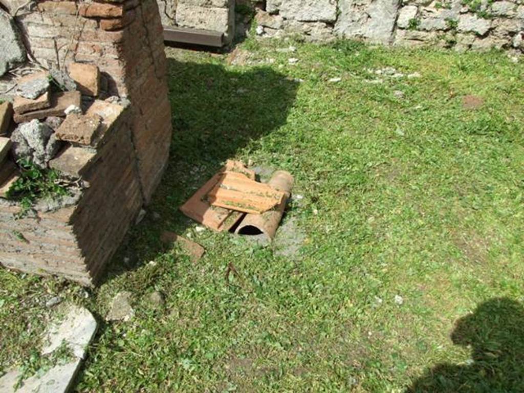 VI.15.6 Pompeii. March 2009.  Room 1, north-west corner of atrium, outside north side of tablinum. According to NdS, at the foot of the pilaster dividing the entrance of the tablinum and the corridor, a cistern-mouth opened in the floor of the atrium.
