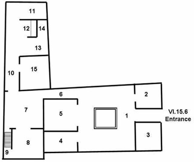 VI.15.6 Pompeii. Casa del Focolare di ferro or Casa del Forno di ferro
Room Plan