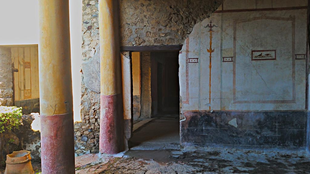 VI.15.8 Pompeii. December 2019. Looking north across portico towards doorway to atrium. Photo courtesy of Giuseppe Ciaramella.