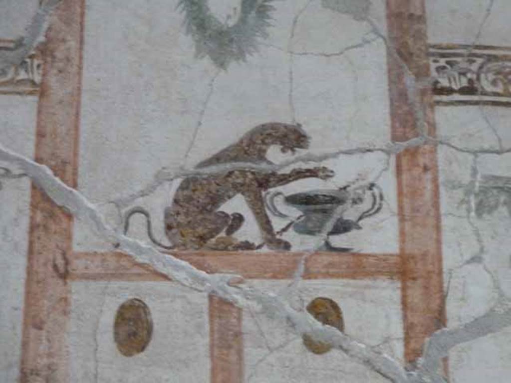 VI.15.8 Pompeii. May 2010. Painted detail from oecus.