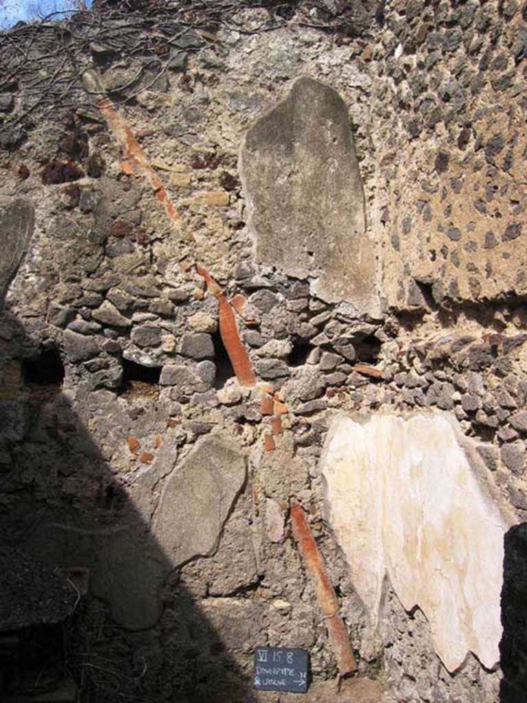 VI.15.8 Pompeii.July 2008. West wall of kitchen, with downpipe. Photo courtesy of Barry Hobson.