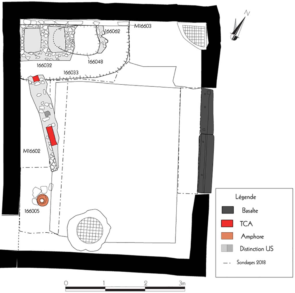 Fig. 29 – Pompéi, VI 16, 6. Plan général des vestiges mis au jour pendant la campagne 2018. 
Relevé, dessin : S. Aho, F. Fouriaux/EFR. Licence creative commons, © CC BY-NC-SA.
