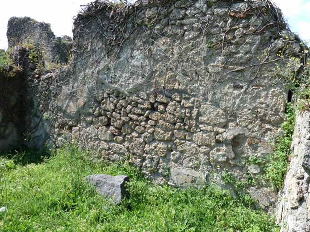 VI.16.11 Pompeii. May 2010. North wall of shop.