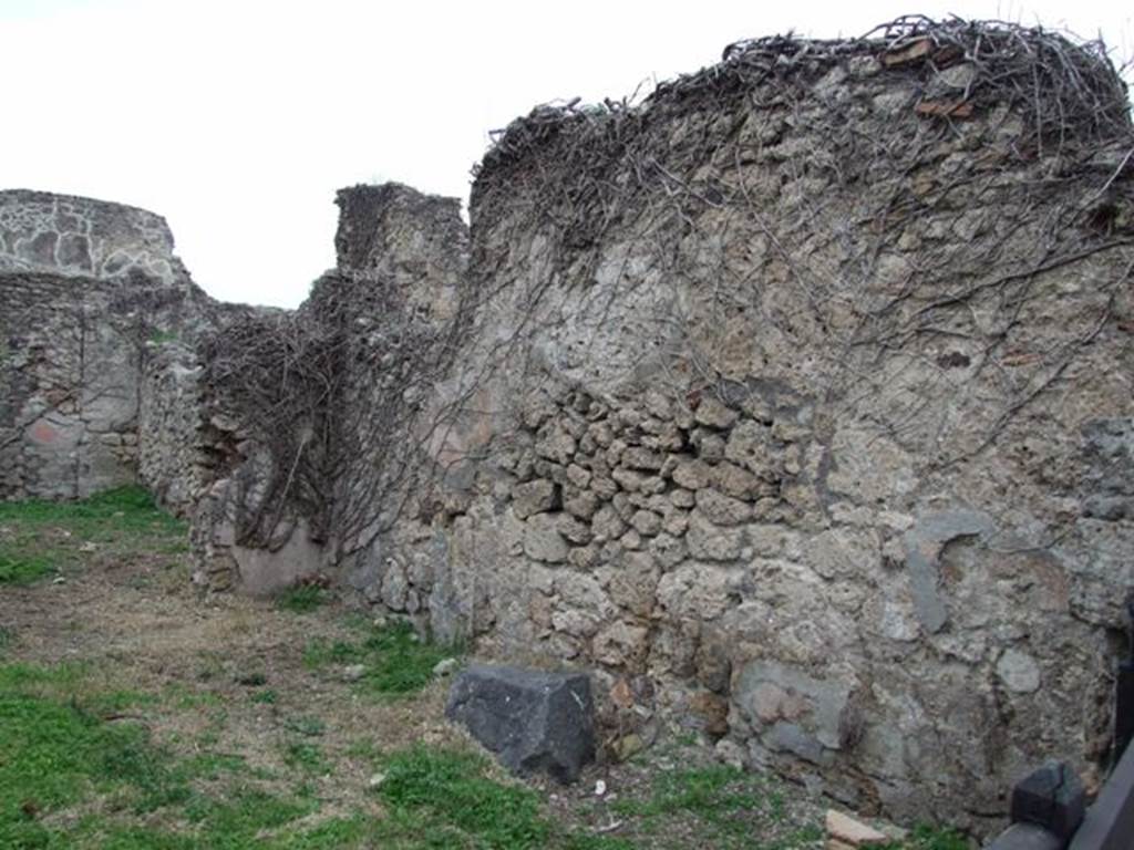 VI.16.11 Pompeii. December 2007. North wall of shop.