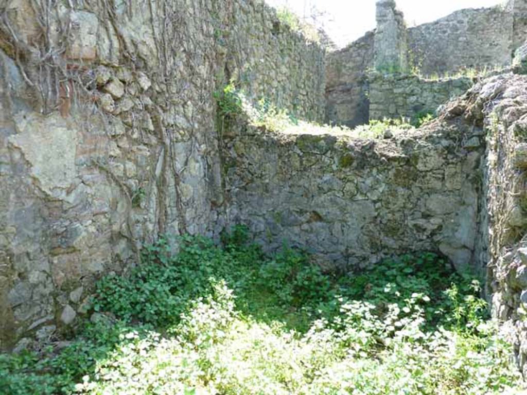 VI.16.11 Pompeii. May 2010.  Cubiculum, looking west. Over the west wall is the other rear room, below.