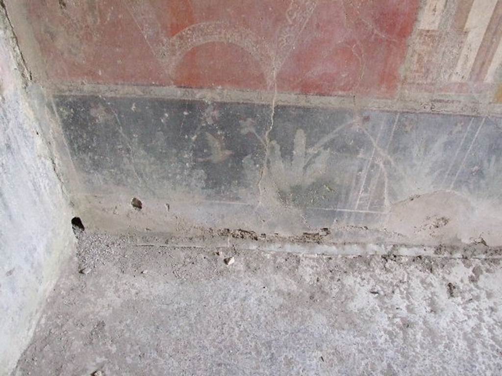 VI.16.15 Pompeii. December 2006. Base of west wall of room F with detail of wall painting of plants.