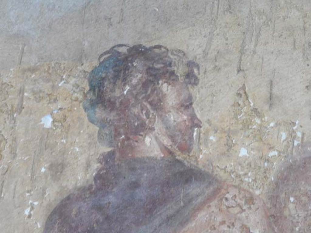 VI.16.15 Pompeii. May 2015. Room G, detail from central wall painting of a myth of Hercules. Photo courtesy of Buzz Ferebee.
