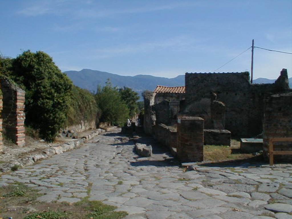 V.6  Pompeii. September 2004. Via del Vesuvio, looking south from near VI.16.22.

