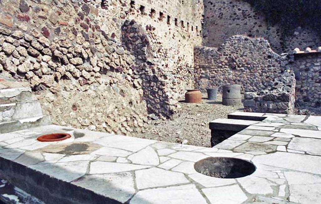 VI.16.40 Pompeii. October 2001. Looking north-east across counter in bar-room towards rear rooms. Photo courtesy of Peter Woods.
