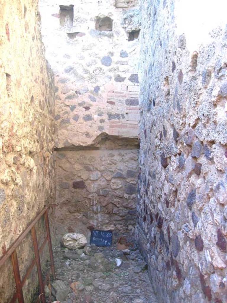 VI.16.40 Pompeii. July 2008. Room G, corridor leading to latrine, looking north. Photo courtesy of Barry Hobson.