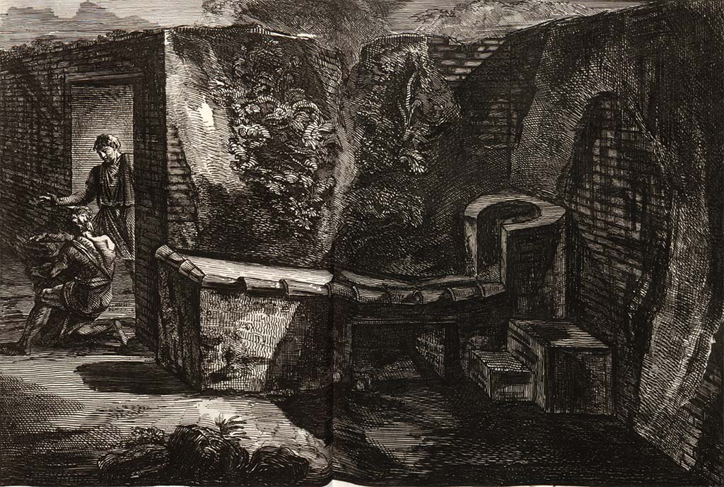 VI.17.1 Pompeii. Pre-1804. Drawing by Piranesi, looking north towards hearth on north side of entrance doorway.
See Piranesi, F, 1804. Antiquités de la Grande Grèce : Tome I. Paris : Piranesi and Le Blanc. Vol. I, pl. XXXII.
