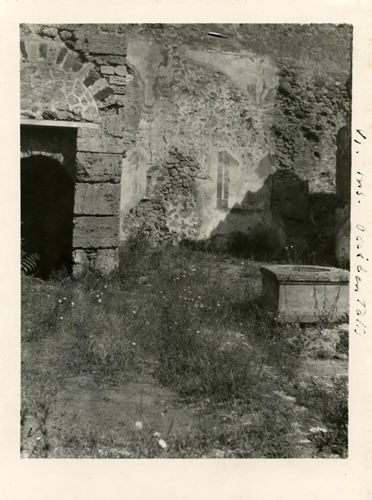 Mystery photo.
VI.Ins.Occ.12/13, according to Warsher. (We have also included this photo into VII.16.12).
Pre-1937-39. Looking across atrium towards rear rooms on west side (?) of atrium.
Photo courtesy of American Academy in Rome, Photographic Archive. Warsher collection no. 1840.
(Note: we appreciate that none of the stonework ties up with the above photos, but as the area has suffered since it was excavated that might account for it. The room on the left may be a doorway leading to steps to a lower floor, the room on the right may be the tablinum.
If anyone can solve this mystery, we would appreciate hearing from you.)

