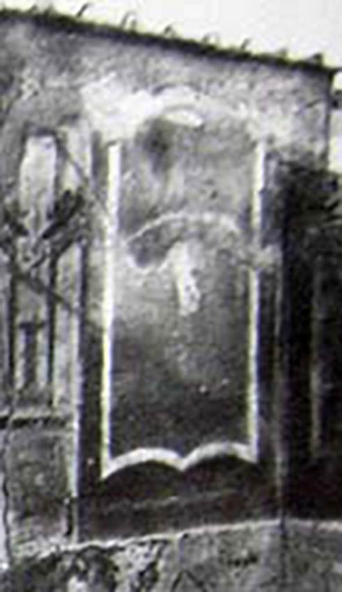 VII.1.25 Pompeii. Old undated 19th century photo. Atrium 24.
Enlarged detail of painted decoration in north-west corner of atrium.
