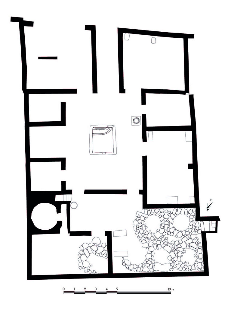 Fig. 9 – Pompéi, boulangerie VII 1, 36-37 – Plan général de la boulangerie.
Relevé / dessin : N. Monteix /EFR.
