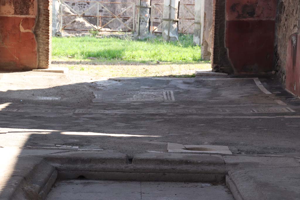 VII.1.40 Pompeii. September 2017. Looking across impluvium in atrium towards flooring in tablinum.
Photo courtesy of Klaus Heese.
