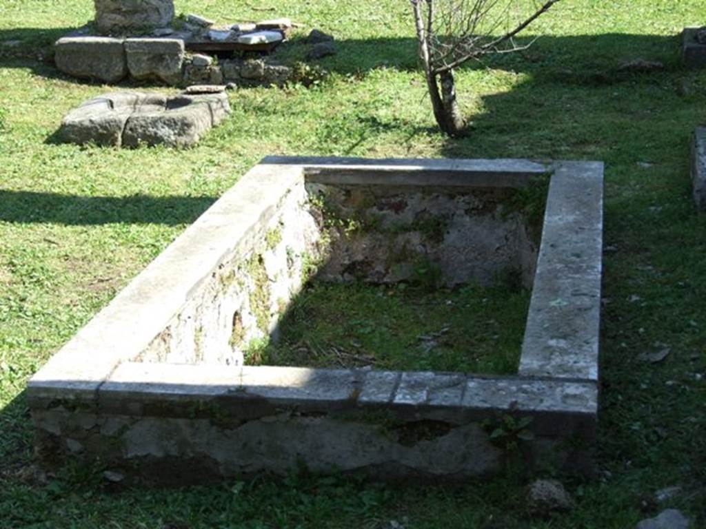 VII.2.16 Pompeii. March 2009. Looking east across small pool with marble rim in peristyle garden.  