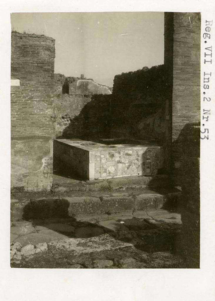 VII.2.33 Pompeii. Pre-1937-39. Looking north across Via degli Augustali towards entrance doorway.
Photo courtesy of American Academy in Rome, Photographic Archive. Warsher collection no. 1257.
