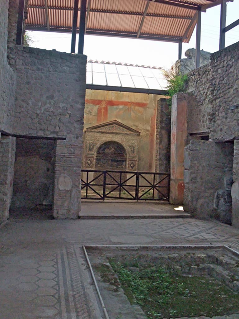 VII.2.45 Pompeii. July 2011. 
Atrium, looking across impluvium to the tablinum. Photo courtesy of Deborah Sims.
