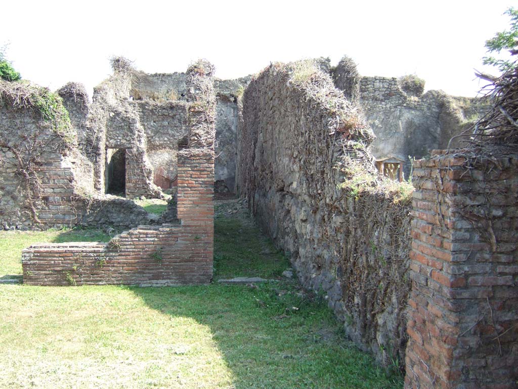 VII.3.8 Pompeii. May 2006. West wall of area “o” and corridor “b” to rear.