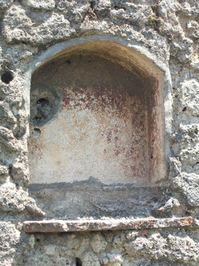 VII.3.10 Pompeii. May 2005. Arched niche with remains of red stucco.