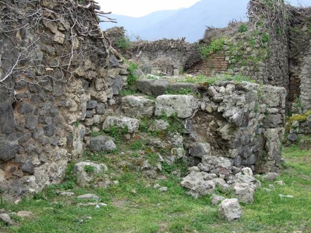 VII.3.11 Pompeii. March 2009. East wall of atrium with steps to upper floor.