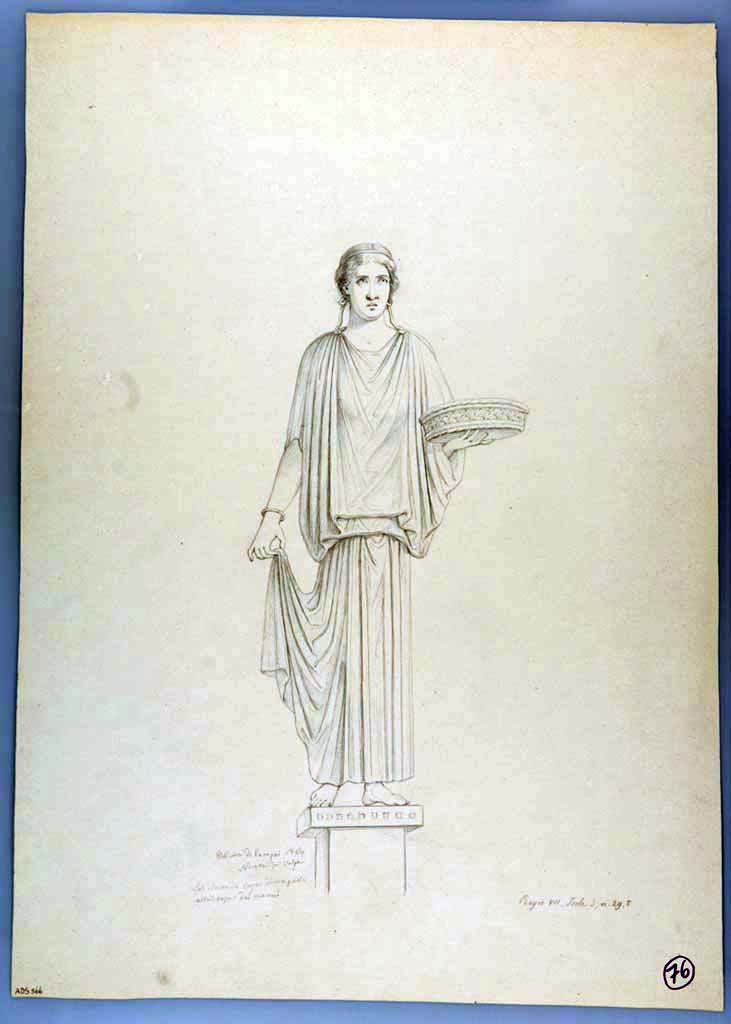 VII.3.29 Pompeii. Drawing by Nicola La Volpe, 1864, of a part of the frieze from west wall of triclinium. 
Now in Naples Archaeological Museum. Inventory number ADS 566.
Photo  ICCD. https://www.catalogo.beniculturali.it/
Utilizzabili alle condizioni della licenza Attribuzione - Non commerciale - Condividi allo stesso modo 2.5 Italia (CC BY-NC-SA 2.5 IT)
