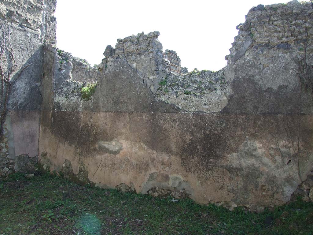 VII.3.30 Pompeii. March 2009. Room 9, south wall of triclinium with remains of windows to Vicolo del Panettiere.