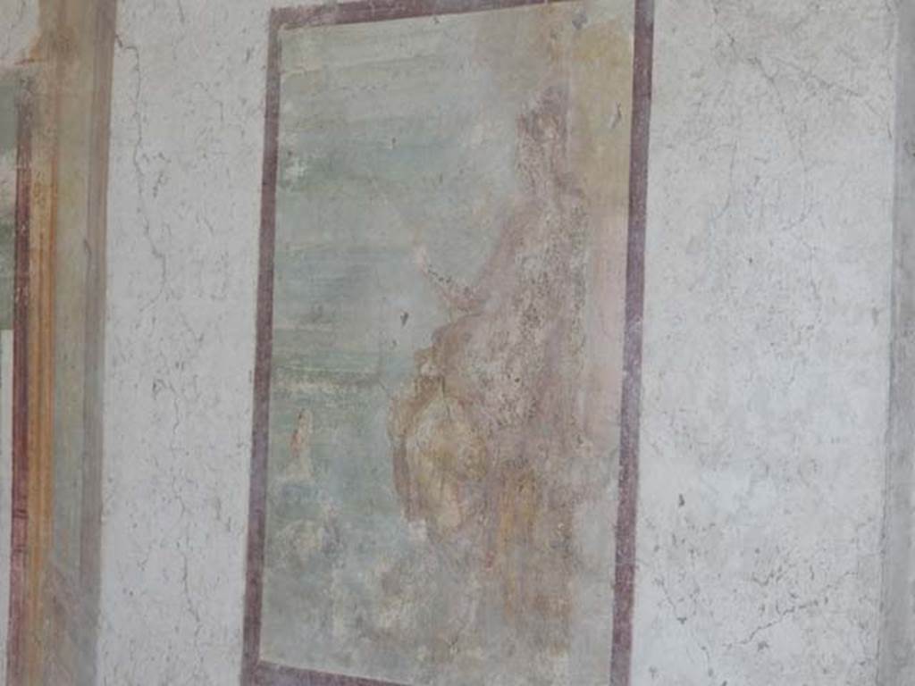 VII.4.48 Pompeii. May 2015. Room 14, wall painting of Aphrodite fishing, or Venus Pescatrice from centre of north wall of cubiculum.  Photo courtesy of Buzz Ferebee.
