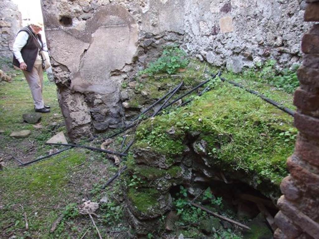 VII.4.56 Pompeii.  March 2009.  Room 10. Kitchen.  Remains of hearth.  Looking North.