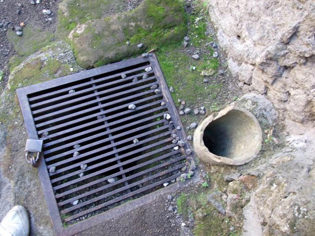 VII.5.23 Pompeii. December 2007. Cistern in front of room at rear of shop.
See Associazione Internazionale Amici di Pompei: Quaderni di Studi Pompeiani, 1/2007.
Barattolo, A and Romaldi, F: Insula VII.5  Una rilettura ragionata dei documenti grafici. (p.127-146)

