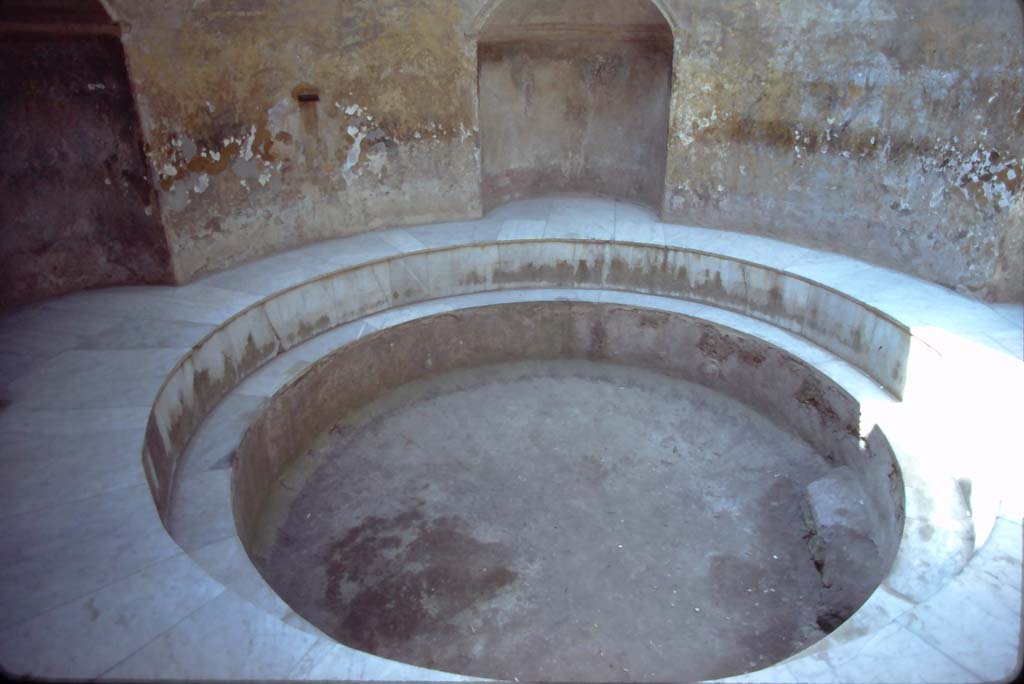 VII.5.24 Pompeii. July 1980. Looking across towards the niche on south-west side. 
Photo courtesy of Rick Bauer, from Dr George Fay’s slides collection.
