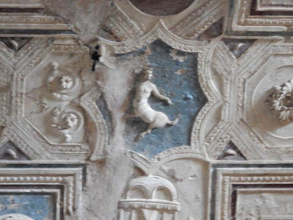 VII.5.24 Pompeii. May 2015. Detail of ceiling plaster stucco in south-east corner of tepidarium. Photo courtesy of Buzz Ferebee.
