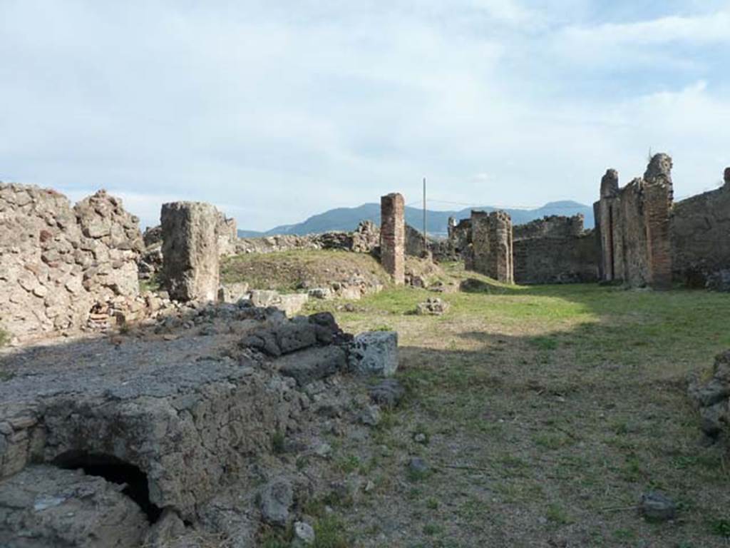 VII.6.3 Pompeii. September 2015. Looking south-west from entrance across site towards previously unknown vaulted basement, on left.