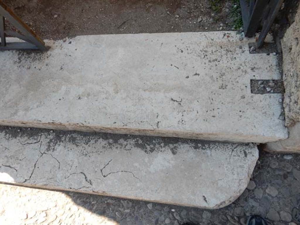 VII.7.10 Pompeii. May 2018. Marble step of entrance doorway. Photo courtesy of Buzz Ferebee. 