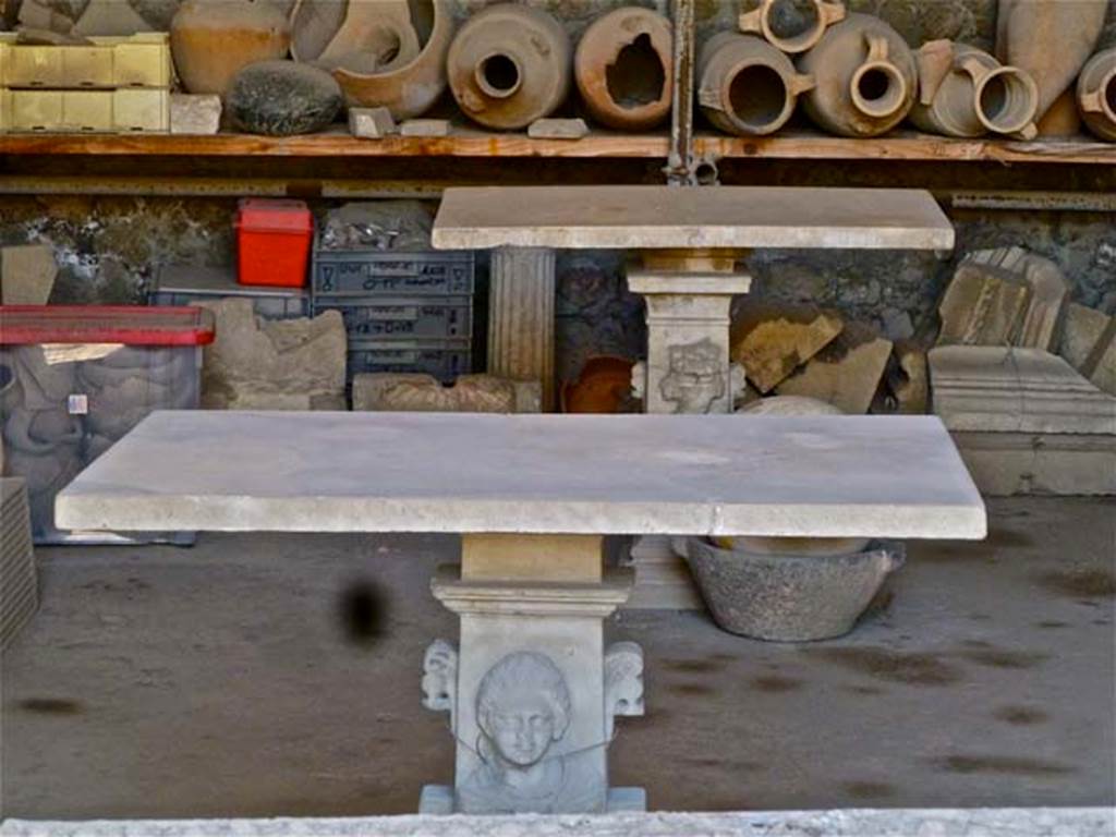 VII.7.29 Pompeii. May 2011. Monopodium marble tables in storage. Photo courtesy of Michael Binns.