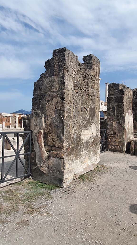 VII.7.32 Pompeii. August 2021. 
Looking towards south sides of east walls between entrances from interior of Temple. 
Foto Annette Haug, ERC Grant 681269 DÉCOR.
