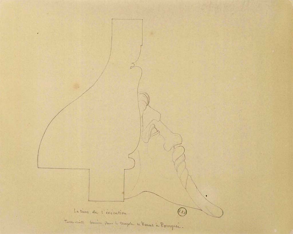 VII.7.32 Pompeii, described as " Terre-cuite trouvée dans le Temple de Vénus à Pompéi ". Cross section sketch of terracotta decoration.
See Lesueur, Jean-Baptiste Ciceron. Voyage en Italie de Jean-Baptiste Ciceron Lesueur (1794-1883), pl. 31.
See Book on INHA reference INHA NUM PC 15469 (04)  « Licence Ouverte / Open Licence » Etalab
