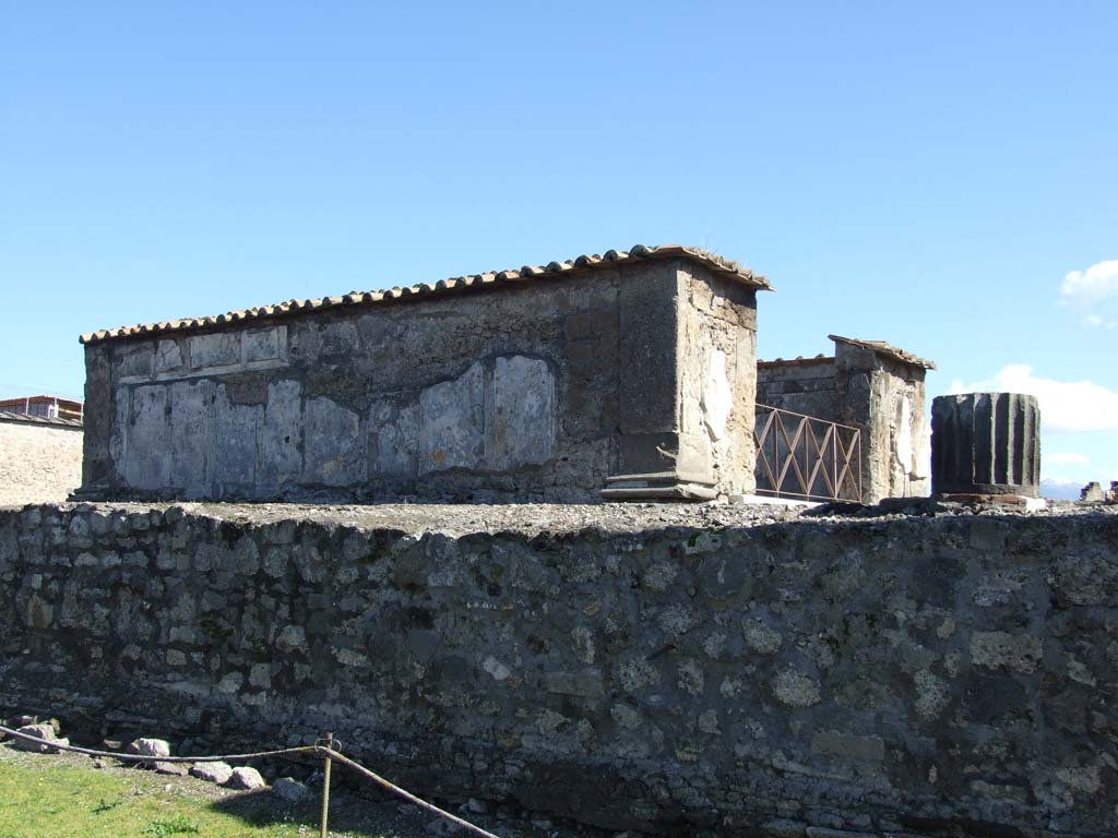 VII.7.32 Pompeii. March 2009. Looking east towards west side of podium and cella. 