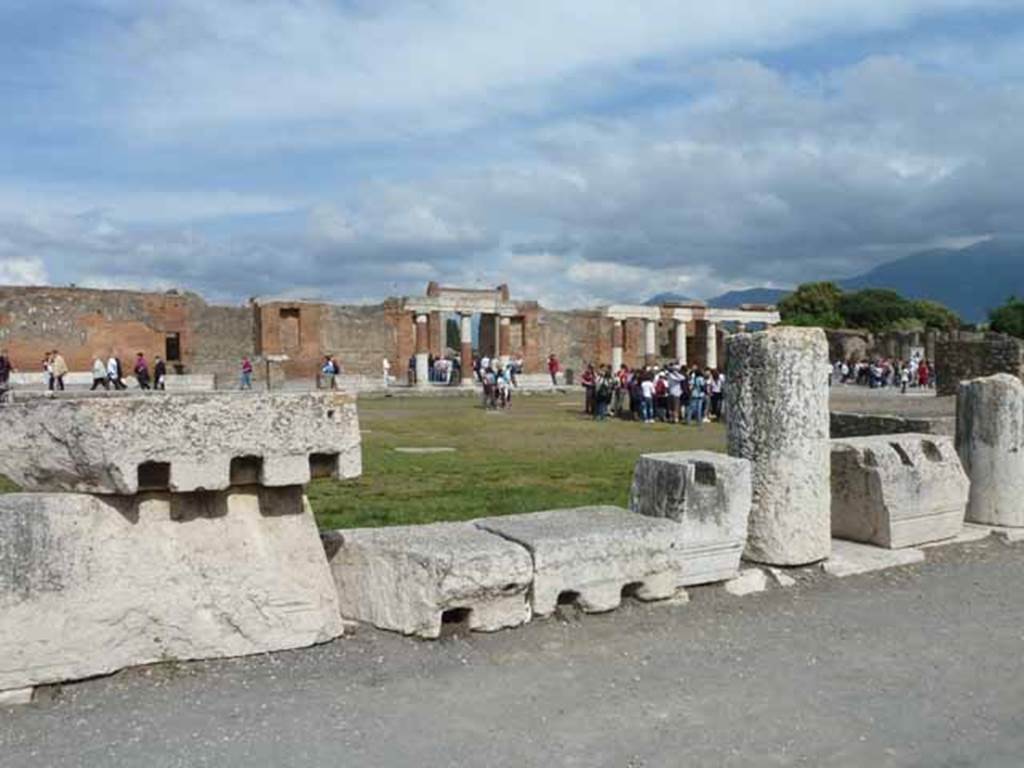 VII.8 Pompeii Forum. May 2010. Looking towards the east side, from the west side.