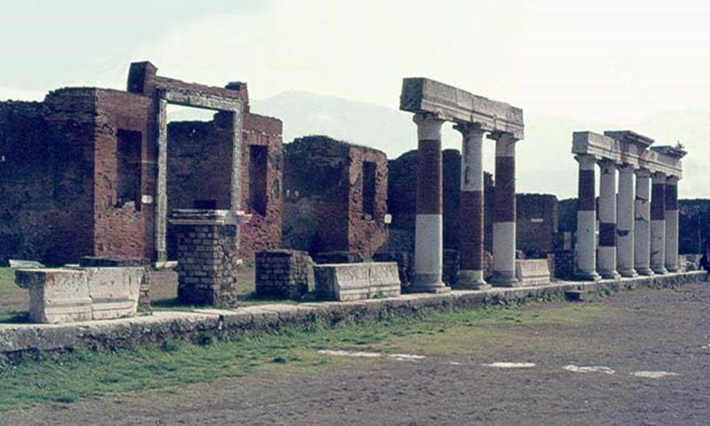 VII.8 Pompeii Forum. January 1977. Portico of Eumachia Building on east side of Forum. Photo courtesy of David Hingston.

