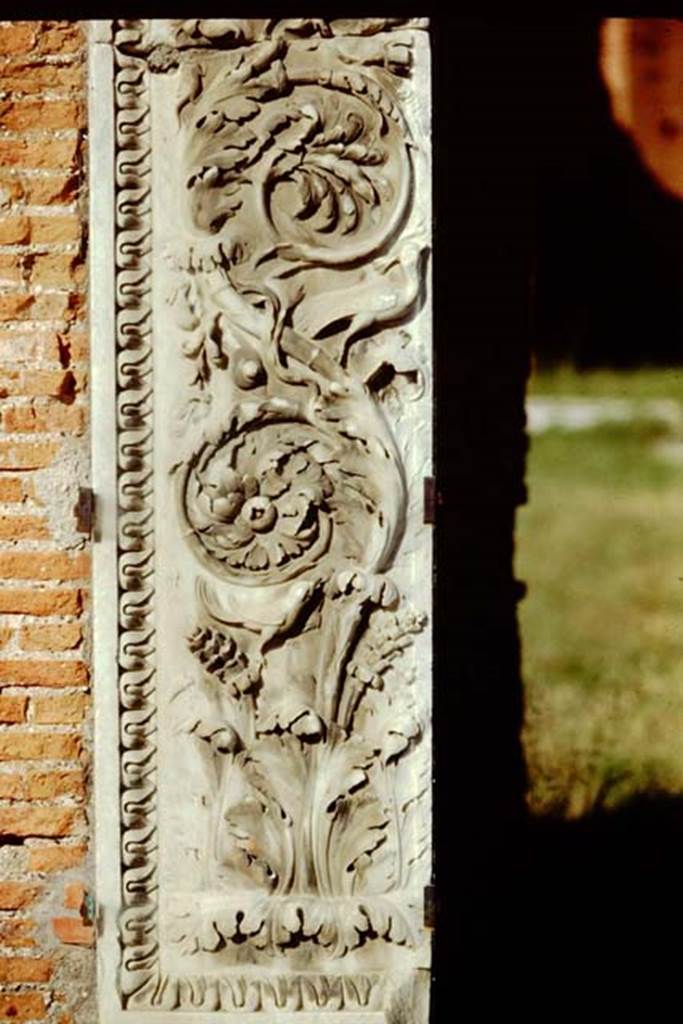 VII.9.1 Pompeii. 1991. Entrance decoration, base of north side of doorway.
Source: The Wilhelmina and Stanley A. Jashemski archive in the University of Maryland Library, Special Collections (See collection page) and made available under the Creative Commons Attribution-Non Commercial License v.4. See Licence and use details.
J91f0023
