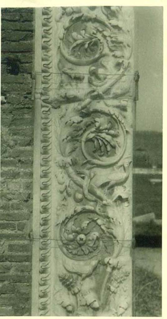 VII.9.1 Pompeii. Portico 1. Entrance 6. 1940. Detail of doorway from north side. Photo courtesy of Rick Bauer.
