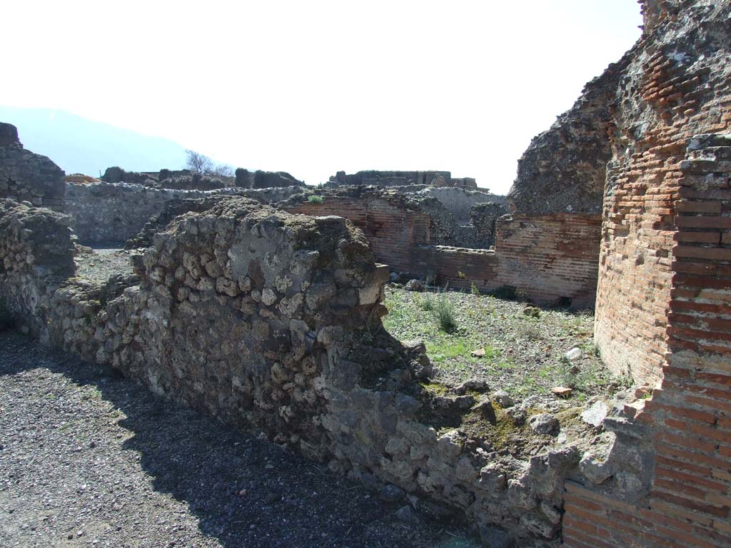 VII.9.1 Pompeii. March 2009. Light court 11. Looking south-west towards remains of rear wall, with windows into corridor 12.