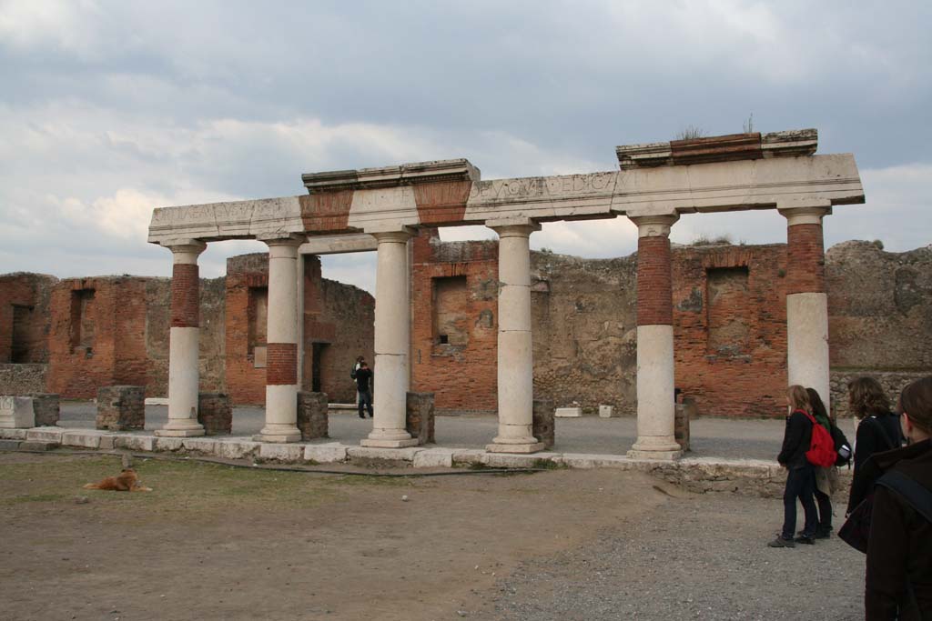 VII.9.1 Pompeii. April 2010. Looking north-east towards the portico of Eumachia’s building. Photo courtesy of Klaus Heese.