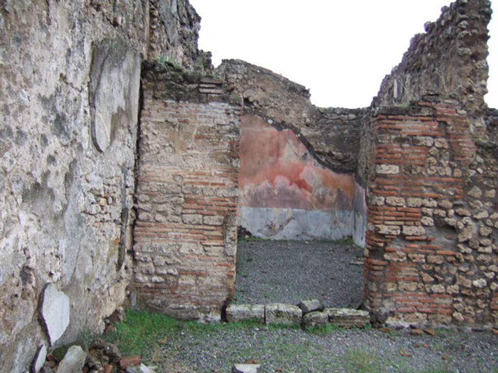 VII.9.38 Pompeii. December 2005. Looking towards doorway to triclinium, in north-west corner of atrium.  According to Helbig, a painting of Danae was found in the triclinium.
See Helbig, W., 1868. Wandgemlde der vom Vesuv verschtteten Stdte Campaniens. Leipzig: Breitkopf und Hrtel. (120)
