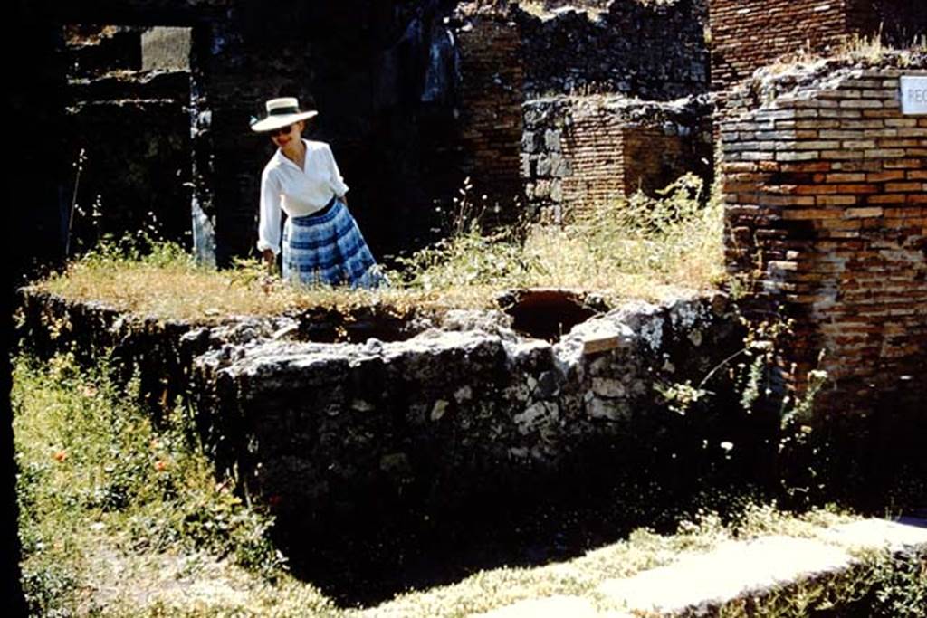 VII.9.55 Pompeii. 1961. Looking north-west across counter. Photo by Stanley A. Jashemski. 
Source: The Wilhelmina and Stanley A. Jashemski archive in the University of Maryland Library, Special Collections (See collection page) and made available under the Creative Commons Attribution-Non Commercial License v.4. See Licence and use details.
J61f0325
