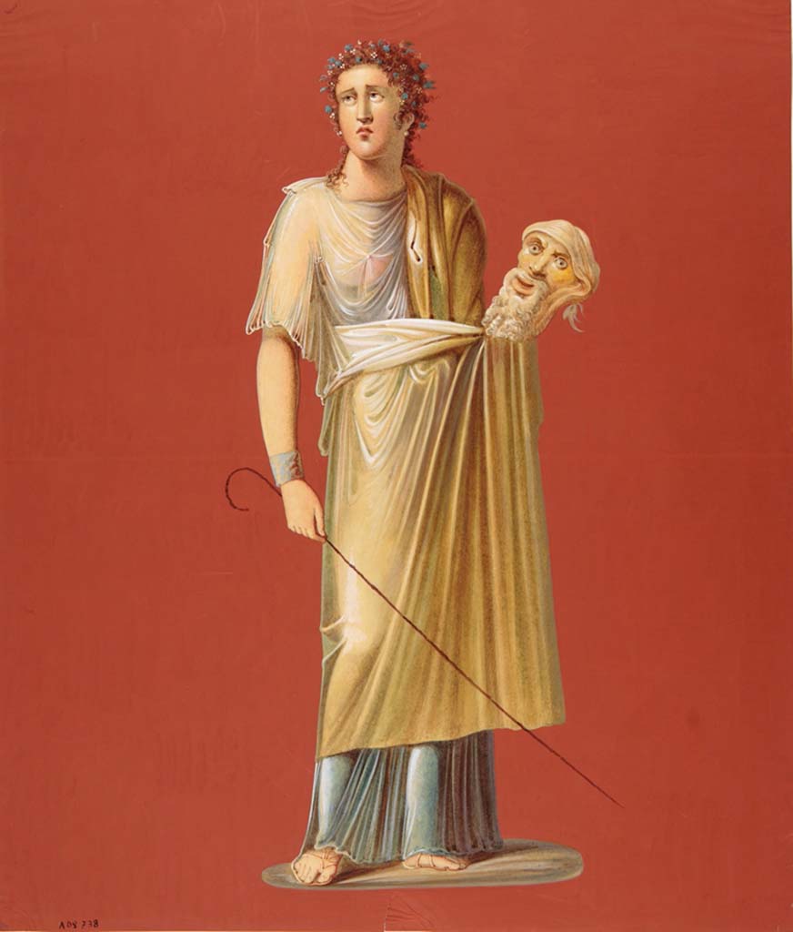 VII.10.3 Pompeii. Anonymous painting of Thalia on the west end of the south wall of tablinum. 
See Helbig, W., 1868. Wandgemälde der vom Vesuv verschütteten Städte Campaniens. Leipzig: Breitkopf und Härtel. (881).
Now in Naples Archaeological Museum. Inventory number ADS 738.
Photo © ICCD. http://www.catalogo.beniculturali.it
Utilizzabili alle condizioni della licenza Attribuzione - Non commerciale - Condividi allo stesso modo 2.5 Italia (CC BY-NC-SA 2.5 IT)