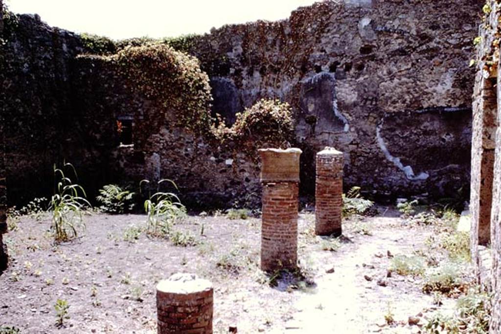 VII.11.10 Pompeii. 1966. Looking west across north portico towards kitchen and storeroom.  Photo by Stanley A. Jashemski..
Source: The Wilhelmina and Stanley A. Jashemski archive in the University of Maryland Library, Special Collections (See collection page) and made available under the Creative Commons Attribution-Non Commercial License v.4. See Licence and use details.
J66f0728
